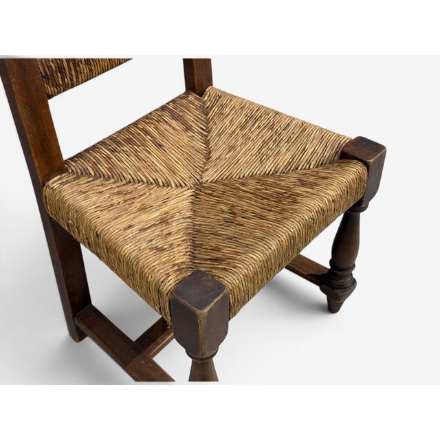 Charles Dudouyt, Six Rustic Dining Chairs, Oak, Rush, France, 1940s For Sale - Image 13 of 16