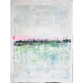 Marina After the Storm 18*x13.75 Original Painting by Carrie Bergey - White Black Pink Green For Sale