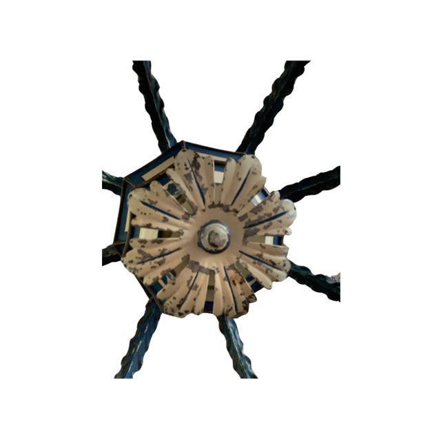 French Vintage French Tole Painted Blue/White Chandelier With Candle Lights For Sale - Image 3 of 4