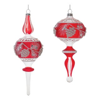 Glittered Glass Pinecone Finial Drop Ornament (Set of 6) For Sale