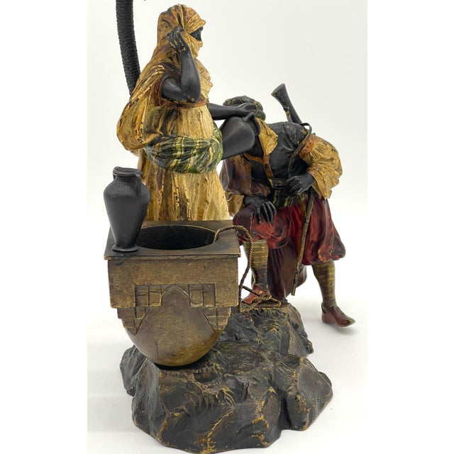 Austrian Cold Painted Bronze Bedouin Maiden & Attendant at Well, Franz Bergman For Sale - Image 11 of 12