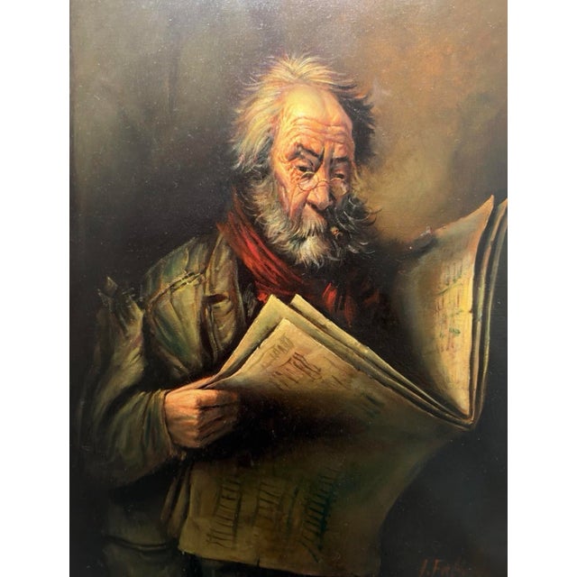 Mid 20th Century Signed A. Falke Oil Portrait of Man Reading Newspaper, Framed For Sale - Image 9 of 12