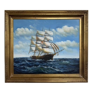 K.Dossi Original Sailing Ship Oil Painting, Nautical Seascape, Maritime Art For Sale