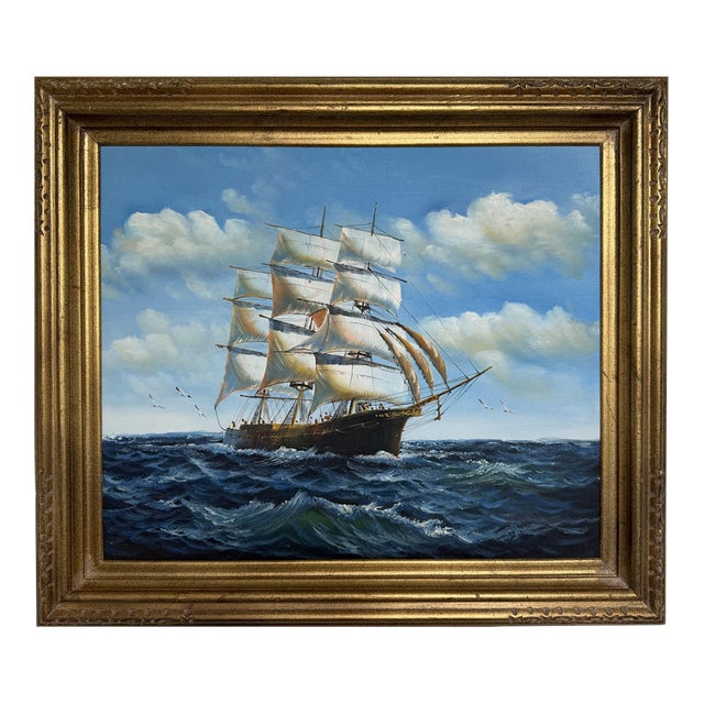 K.Dossi Original Sailing Ship Oil Painting, Nautical Seascape, Maritime Art For Sale