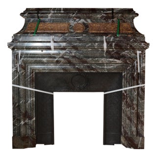 Antique 18th-19th Century Palatial Louis XIV French Fireplace Mantel Rouge Verde Compone Marble For Sale
