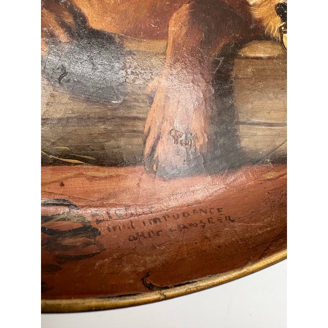 Burnt Umber 1960s Wooden Tray With Painted Dogs Styled After “Dignity and Impudence” Signed Hand Painted For Sale - Image 8 of 11
