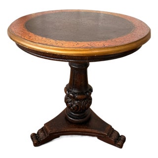 Late 20th Century Italianate Renaissance Revival Craquelure & Gilt Round Pedestal Center Table For Sale