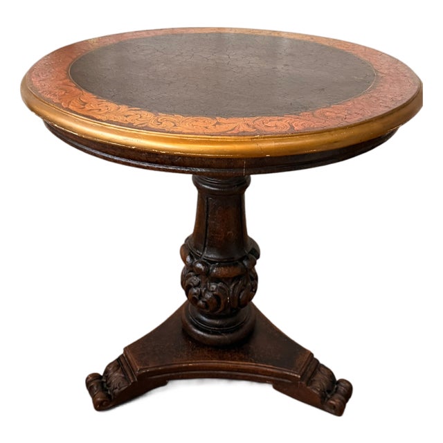 Late 20th Century Italianate Renaissance Revival Craquelure & Gilt Round Pedestal Center Table For Sale