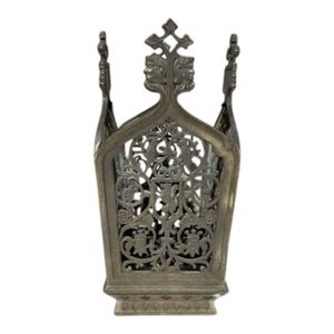 Antique Renaissance Revival Solid Bronze Newel Post Shade Frame With Lion & Knights Motif