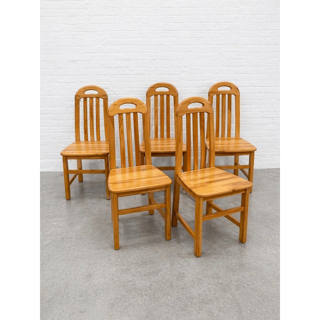 Wood Vintage Solid Wood Slat Back Dining Chairs, Set of 6 – Scandinavian Minimalist Chairs, Light Oak Wood, Modern Farmhouse Seating For Sale - Image 7 of 12