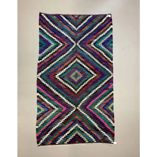 Large Vintage Turkish Purple, Red, Black, and Blue Kilim Rug, 1950s For Sale - Image 9 of 9