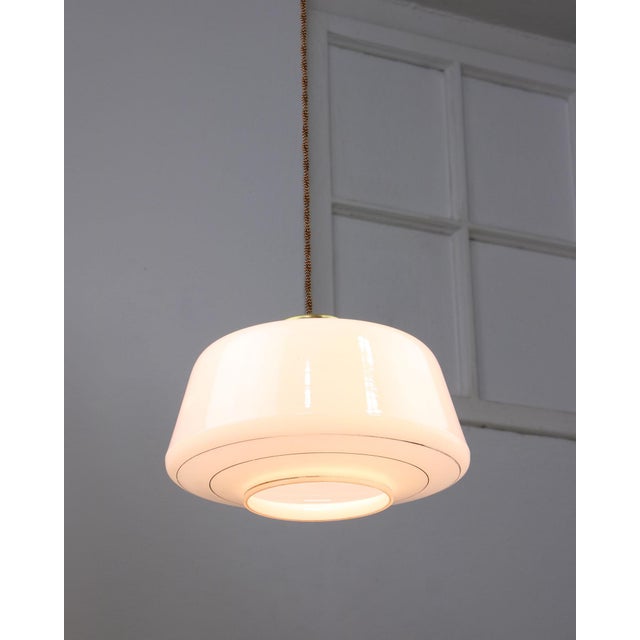 Mid-Century Modern Italian Brass and Opaline Glass Pendant Lamp For Sale - Image 11 of 16