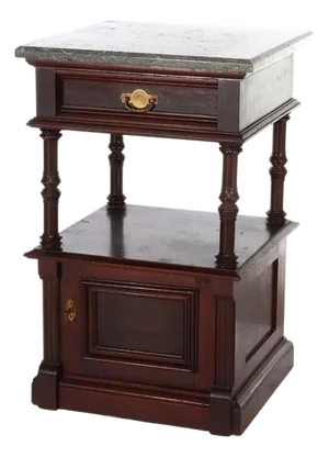 Antique Rennaisance Revival Walnut & Burl Marble Top Commode Circa 1890