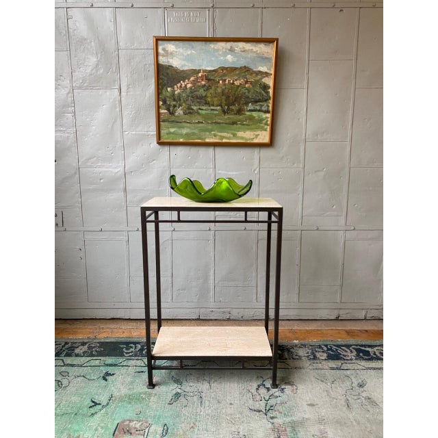 Custom Bronze Iron Console Table With Travertine Shelves For Sale - Image 11 of 12