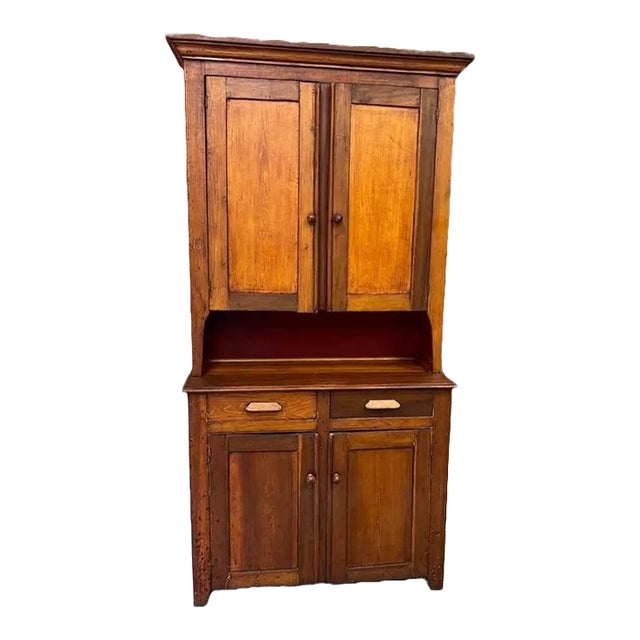Early 19th Century Antique Primitive American Solid Cherry Wood Hutch For Sale