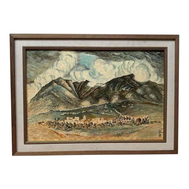 Mid-Century Landscape of Mountains and Village For Sale