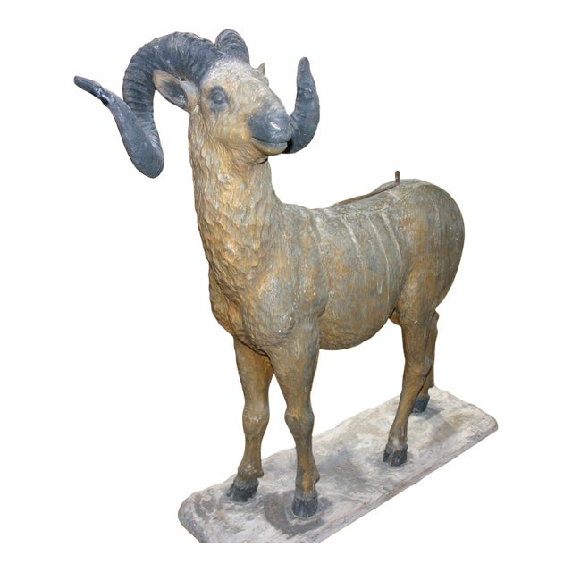 Antique Folk Art, Carved Life Size Mountain Goat - Ram For Sale