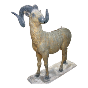 Antique Folk Art, Carved Life Size Mountain Goat - Ram