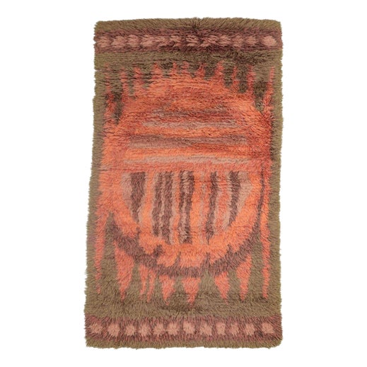 Scandinavian Wool Rya Rug with a Sun-Inspired Motif, 1970s For Sale