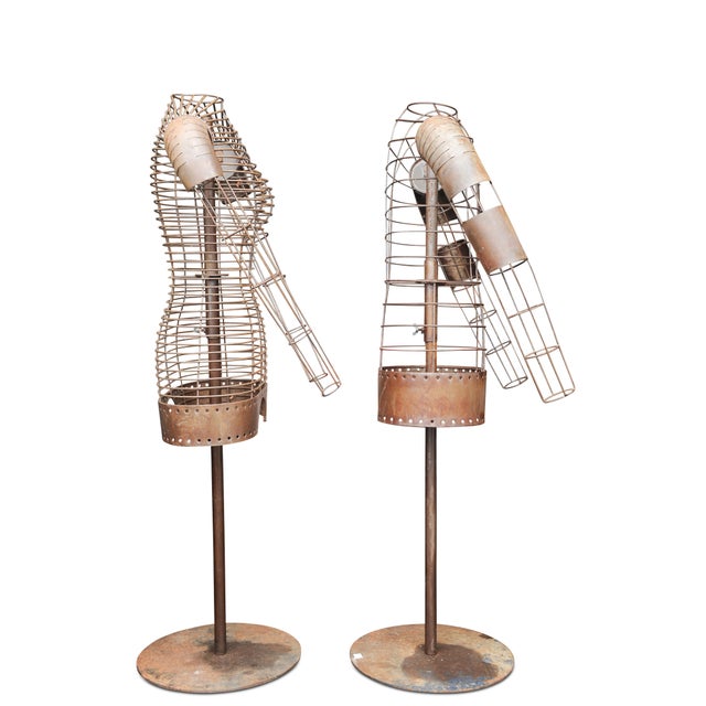 Vintage Patinated Metal Wire Frame Male & Female Mannequins, Set of 2 For Sale - Image 4 of 11