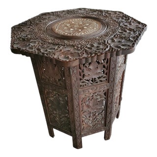 1930s Antique Carved Inlaid Leaf Side Table English Regency For Sale