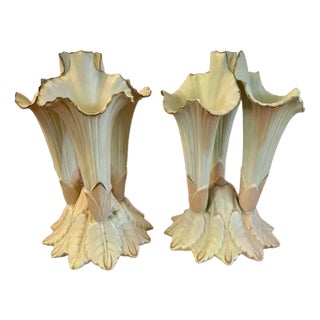 Antique Porcelain Blush Ivory Spill Vases from Locke & Co., Set of 2 For Sale