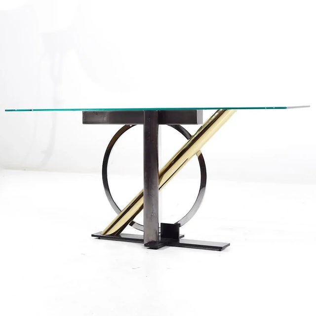 Kaizo Oto for Design Institute of America Postmodern Steel and Brass Console Table For Sale In Chicago - Image 6 of 7