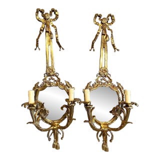 Late20C French Maker Louis XVI Antique Bronze Sconces Wall Lamps -Pair For Sale