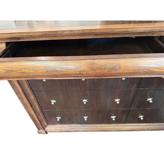 Coffee Bernhardt Large Dresser and Matching Round Mirror For Sale - Image 8 of 17