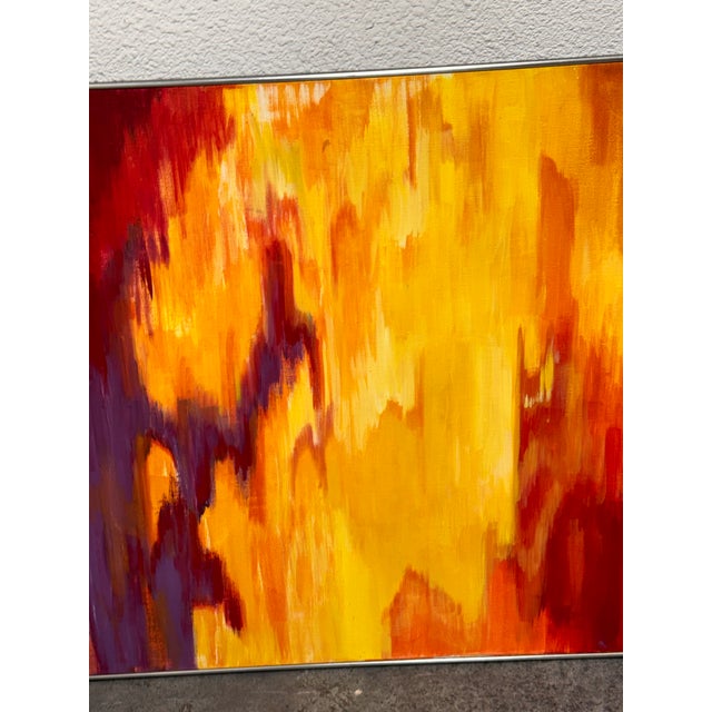 Red Mid Century Modern Canvas Painting, Framed For Sale - Image 8 of 12