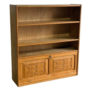 In Style of Henning Kjærnulf Oak Bookcase Cabinet Hutch Drop Front Desk Denmark 1960s For Sale