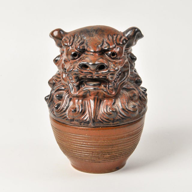 Ceramic Vintage Japanese Sake Bottle With Ceramic Shisha Foo Dog Lid For Sale - Image 7 of 14