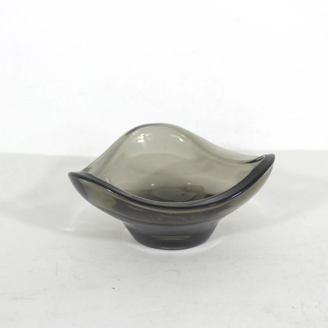 Smoke Grey Curved Triangular Mid-Century Modern Dish 1970’s Ząbkowice Glass Bowl Jan Sylwester Drost Design Heavy thick...