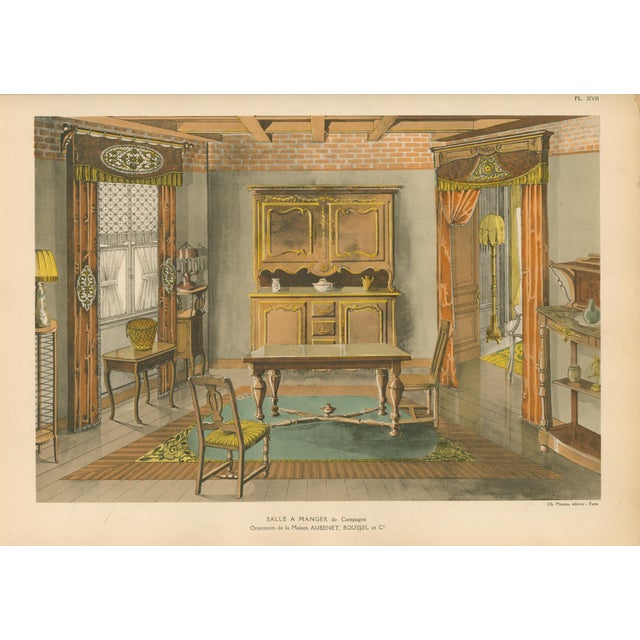 French Art Deco Interior Design Color Plate – Country Dining Room ,1925 For Sale