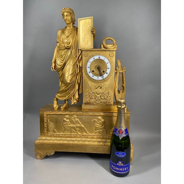 Metal 1810 French Empire Bronze Ormolu Mantel Clock 1pc For Sale - Image 7 of 14