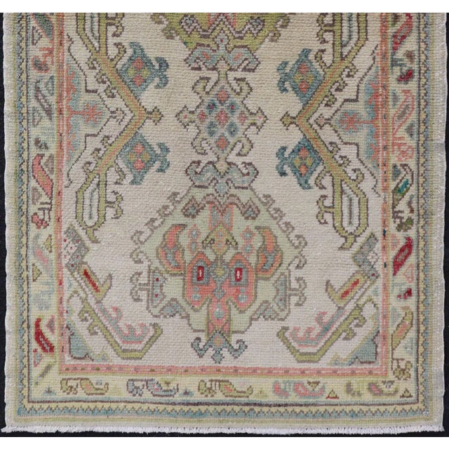 Tribal Layered Medallion Vintage Turkish Area Rug Oushak 2'10"x5'8" For Sale - Image 3 of 10
