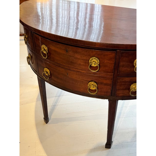 English Mahogany Demiluned Sideboard With Brass Rosette Hardware, Circa 1810 For Sale - Image 10 of 12