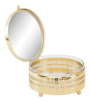 Round Brass & Glass Cookie Box, Vienna, 1920s