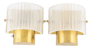 Wall Lights in Glass and Brass by Carl Fagerlund for Orrefors, Sweden, 1960s, Set of 2