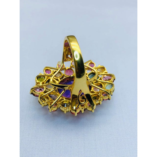 Bochic "Orient" Vintage Multi Tourmaline & Amethyst Ring Set In 18K Gold & Silver Natural Amethyst - 17.50 Carat Natural...