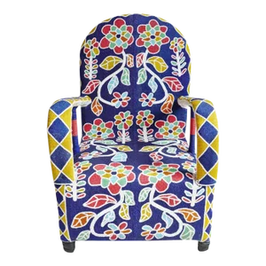 Vintage Multi-Color Floral Yoruba Beaded Arm Chair