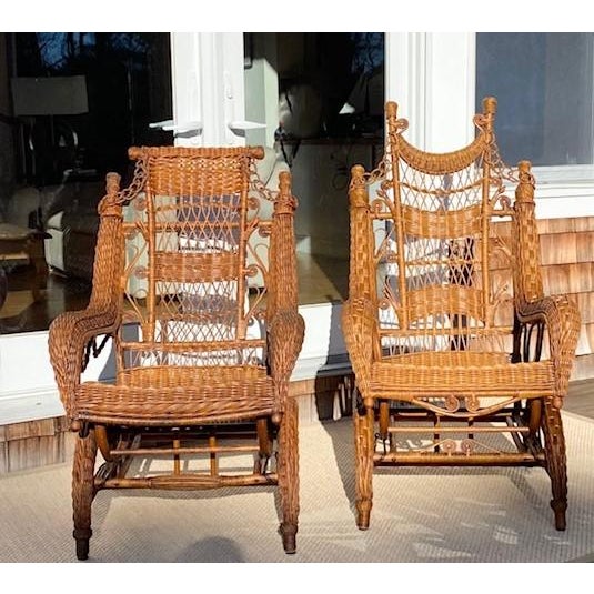 Antique King and Queen Wicker Rocking Chairs, a Pair For Sale - Image 10 of 12