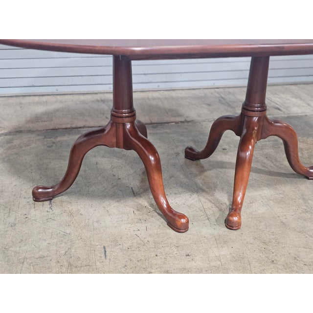 Henkel Harris 1990s Henkel Harris Wild Black Cherry Two Pedestal Dining Table 3 Leaves & Table Pads For Sale - Image 4 of 17