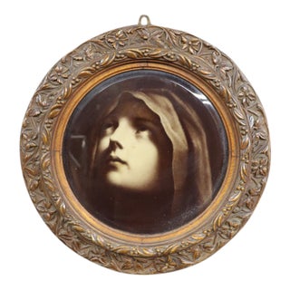 Antique Victorian Lithograph Portrait in Carved Quarter-Sawn Oak Frame For Sale