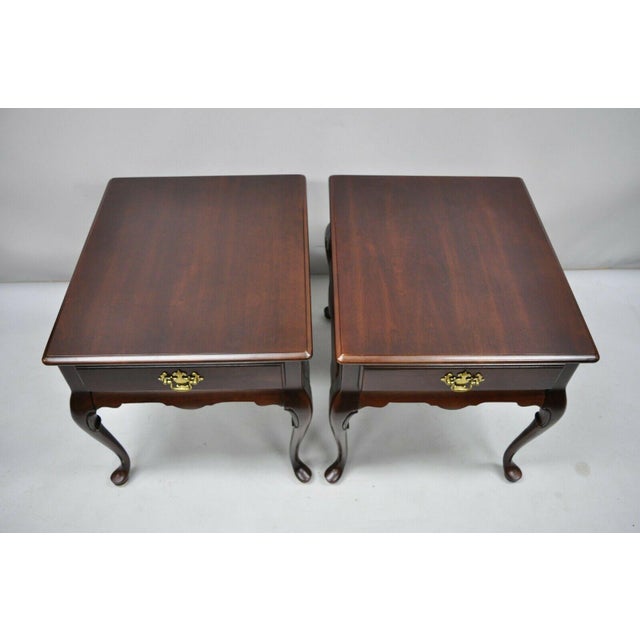 20th Century Queen Anne Cherry Wood 1 Drawer Rectangle End Tables a