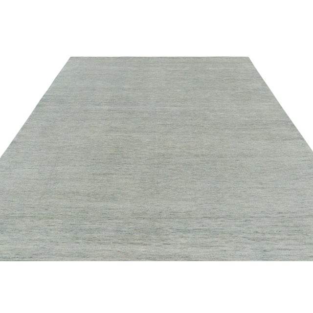 2010s Rug & Kilim’s Contemporary Textural Solid Rug in Blue and Cream With Striae For Sale - Image 5 of 7