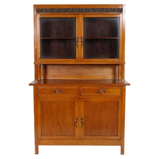 Art Nouveau Cherry Credenza with Display Cabinet For Sale