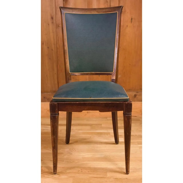 Art Deco Wooden Armchairs in Green Imitation Leather, 1950, Set of 4 For Sale - Image 4 of 9