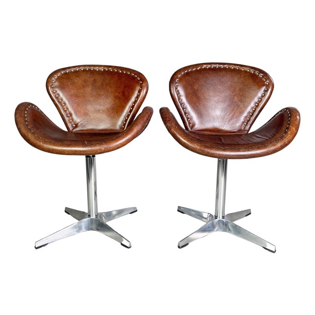 Set of Brancaster Swivel Leather Accent Swan Chairs from Acme For Sale