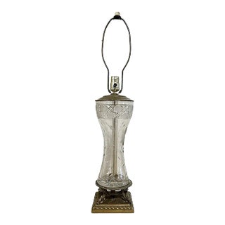 Antique Early American Brilliant Period Daisy Flora & Harvard Cut Crystal Brass Lamp For Sale